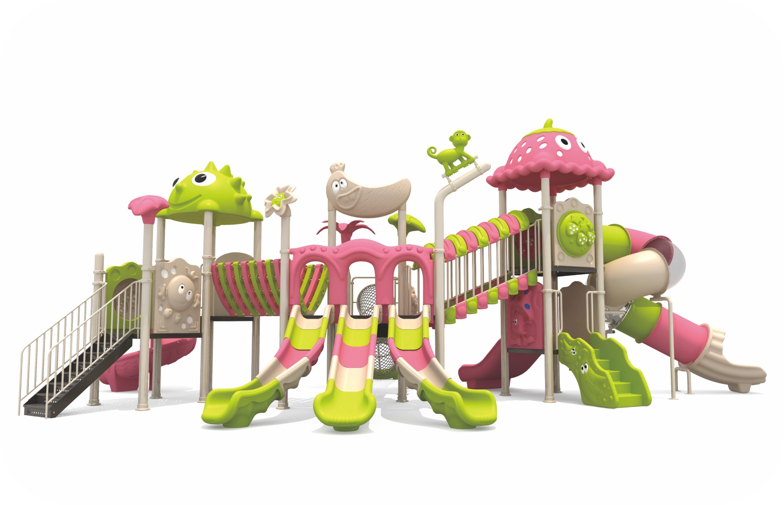 Outdoor Playground Dual Spiral Slide